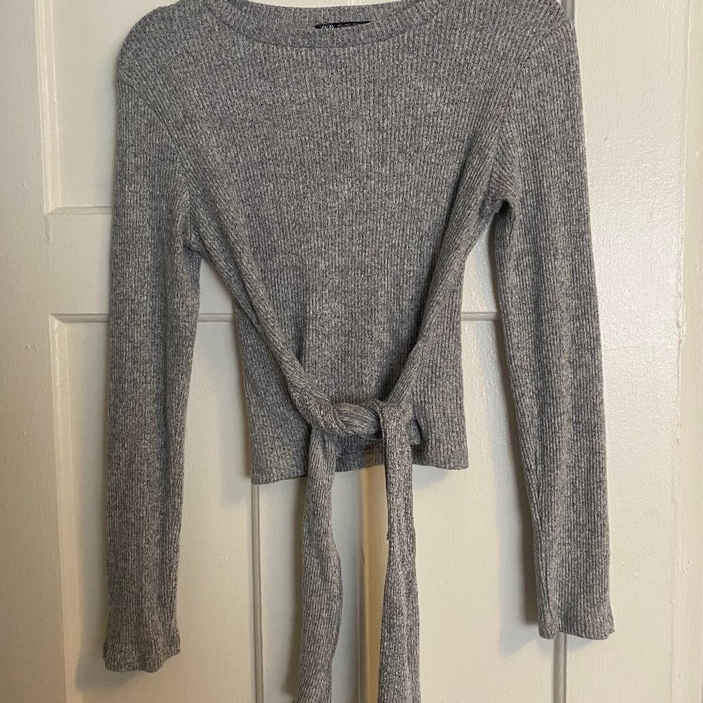 Zara Heather Grey Long Sleeve Tie Front (Large)